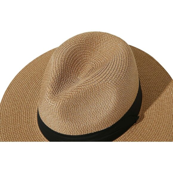 🆕 Women Brown Foldable Summer Straw Hat Wide Brim Fedora Sun Beach Soft Floppy - Picture 4 of 7